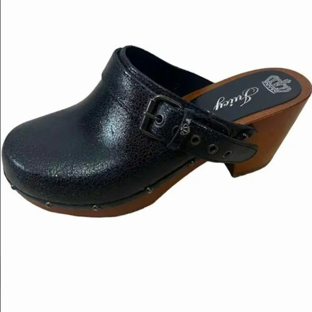 Y2k juicy couture vintage black wooden clogs logo crown detail silver Diamond 7